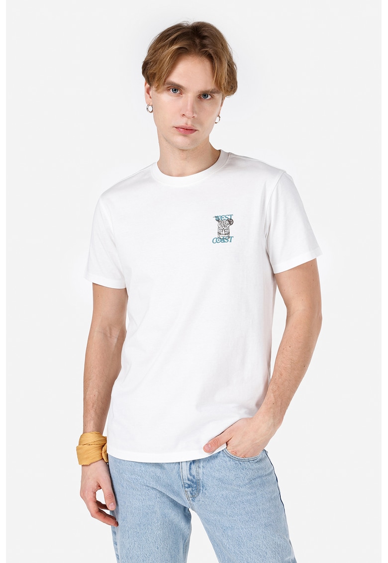 Tricou regular fit cu decolteu la baza gatului - Alb/Negru/Albastru