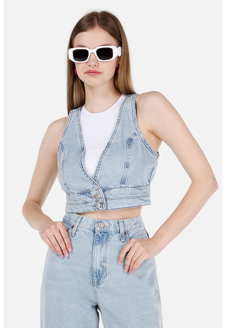 Vesta din denim cu decolteu in V