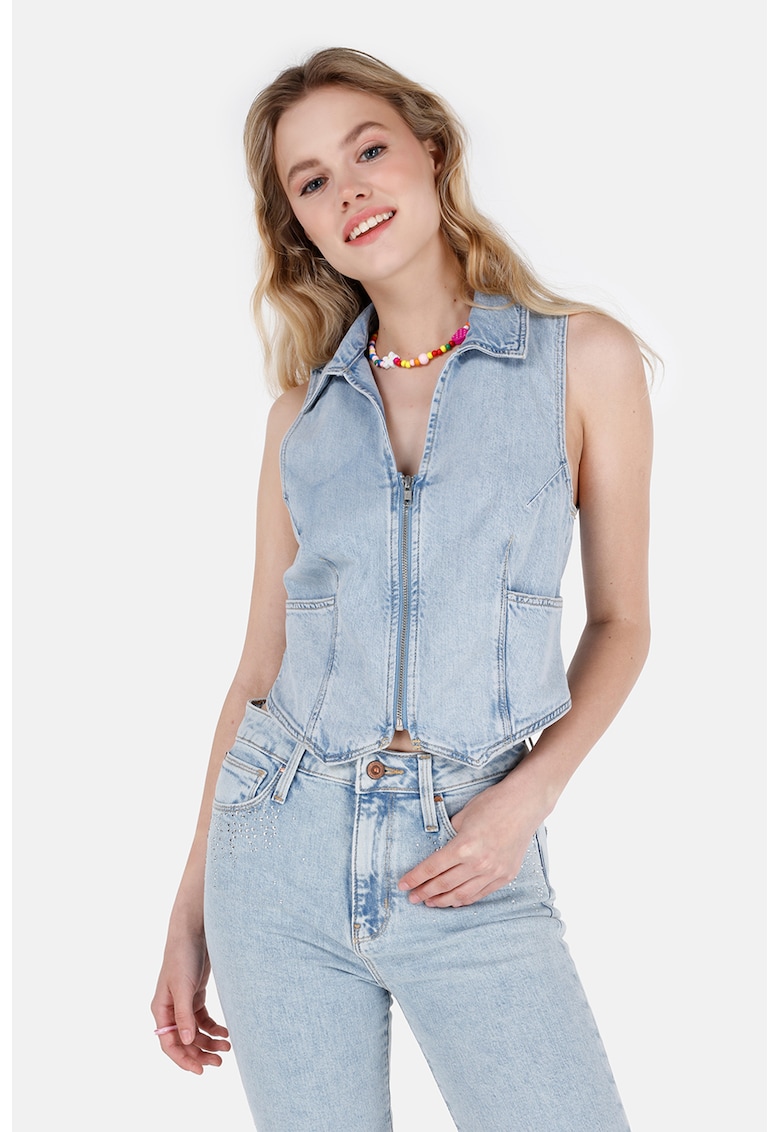 Vesta din denim cu fermoar