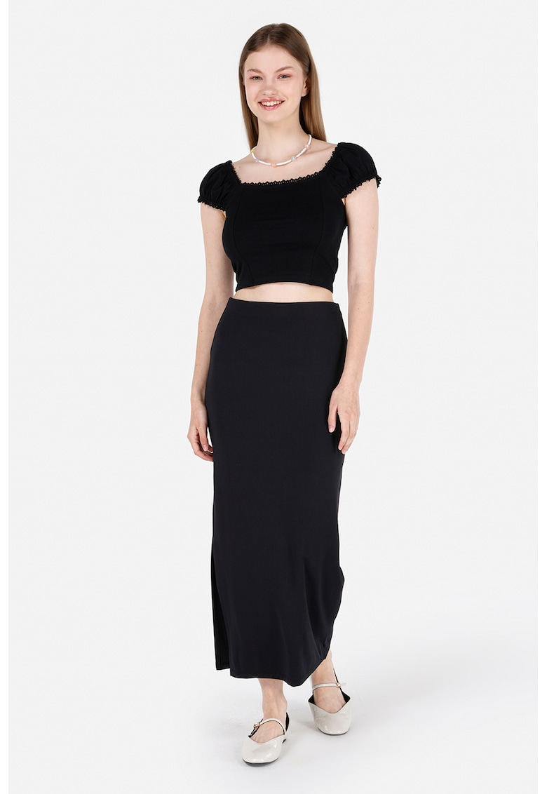 Fusta cu talie inalta si slit lateral