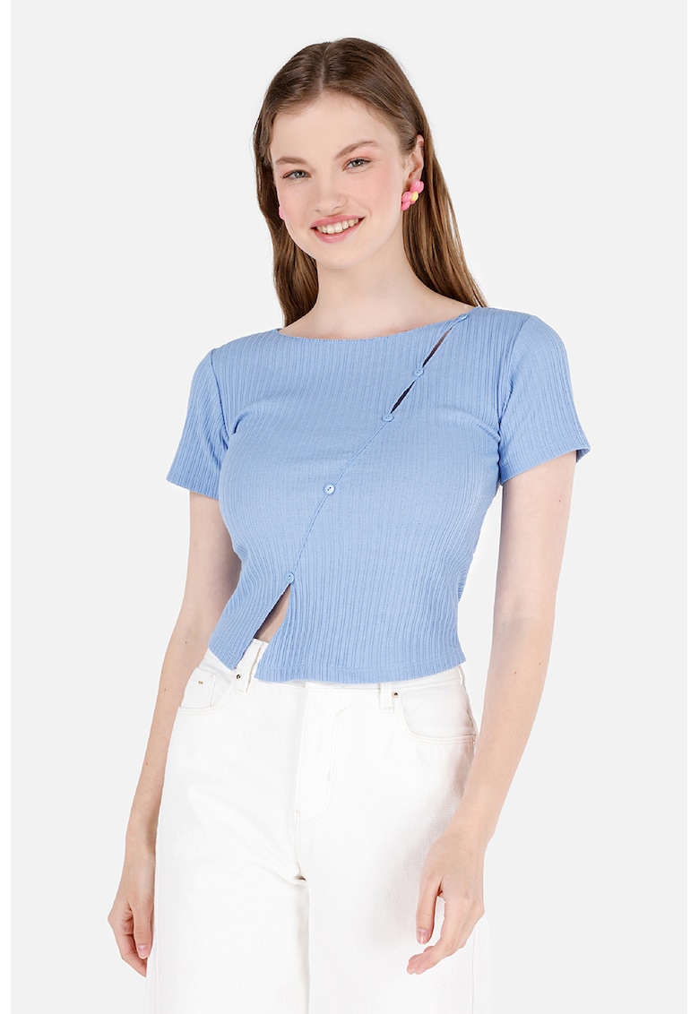 Tricou striat cu nasturi decorativi