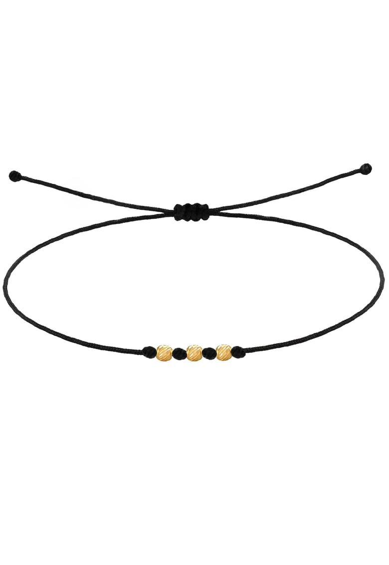 Bratara pentru Picior cu bilute din AUR 14K - snur negru reglabil