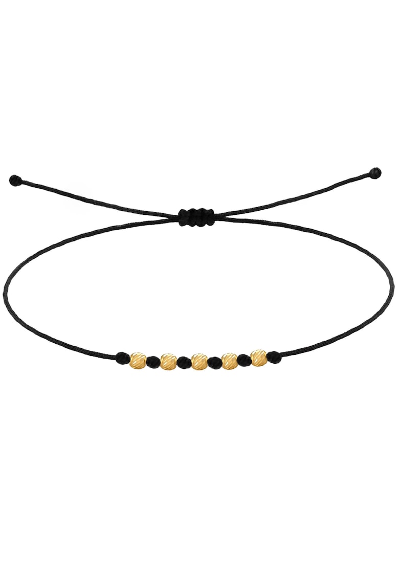 Bratara pentru Picior cu bilute din AUR 14K - snur negru reglabil