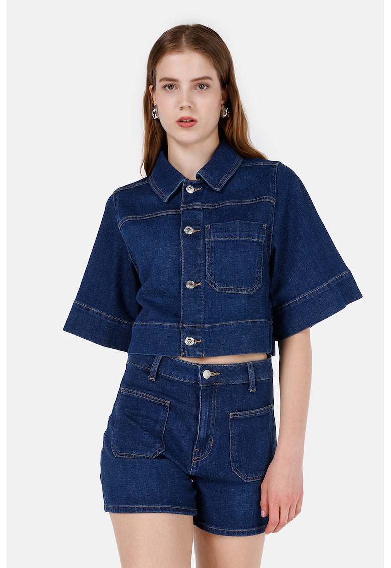 Jacheta crop din denim cu maneci scurte