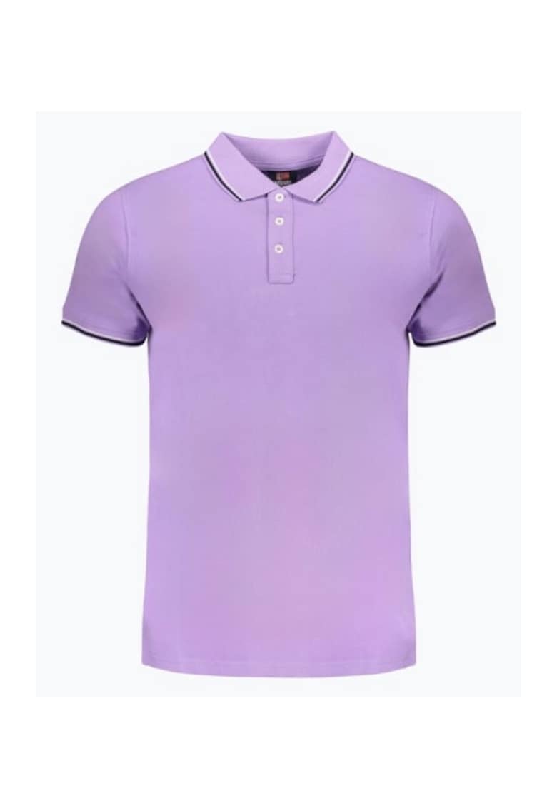 Tricou polo barbati cu logo si detalii contraste - din bumbac - Mov