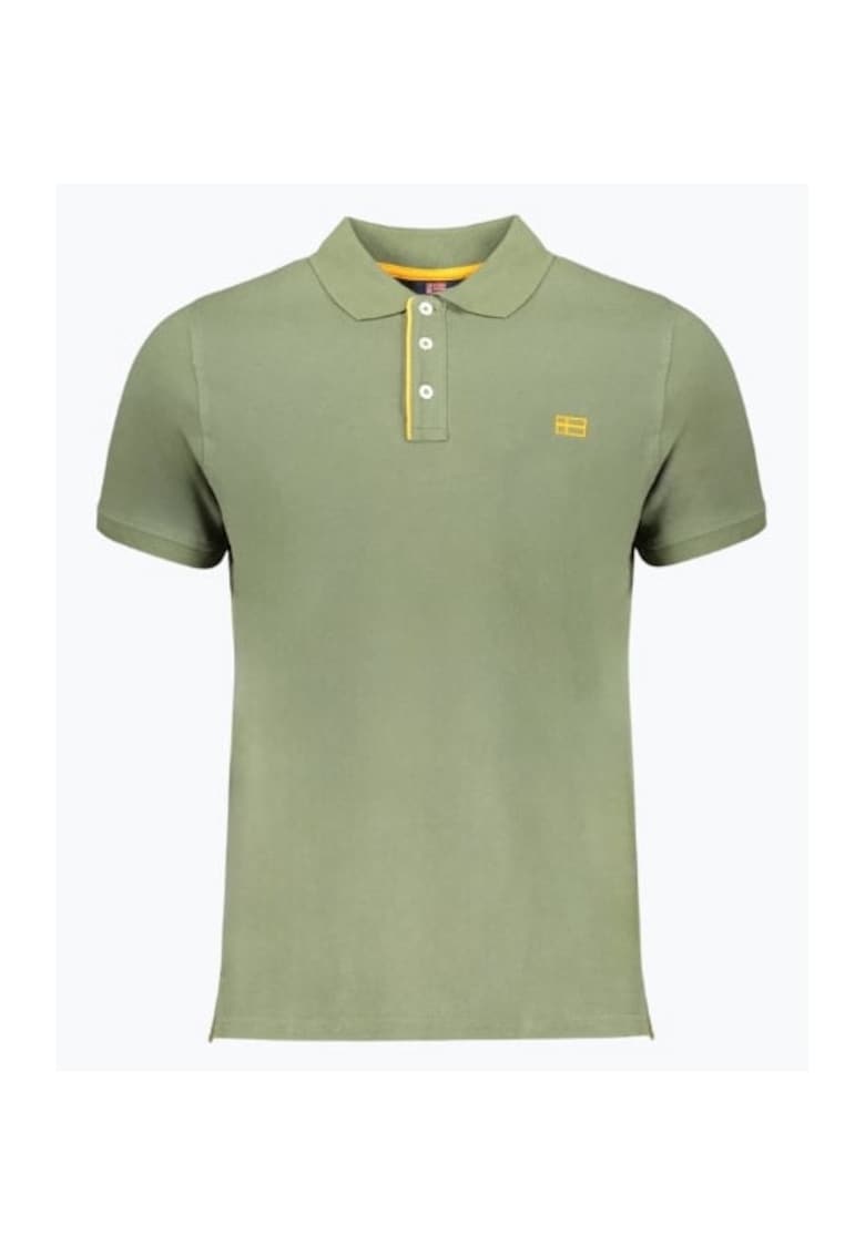 Tricou polo barbati din bumbac cu detalii contraste - Verde