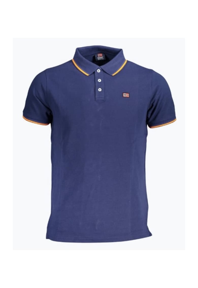 Tricou polo barbati cu logo si detalii contraste - din bumbac - Bleumarin