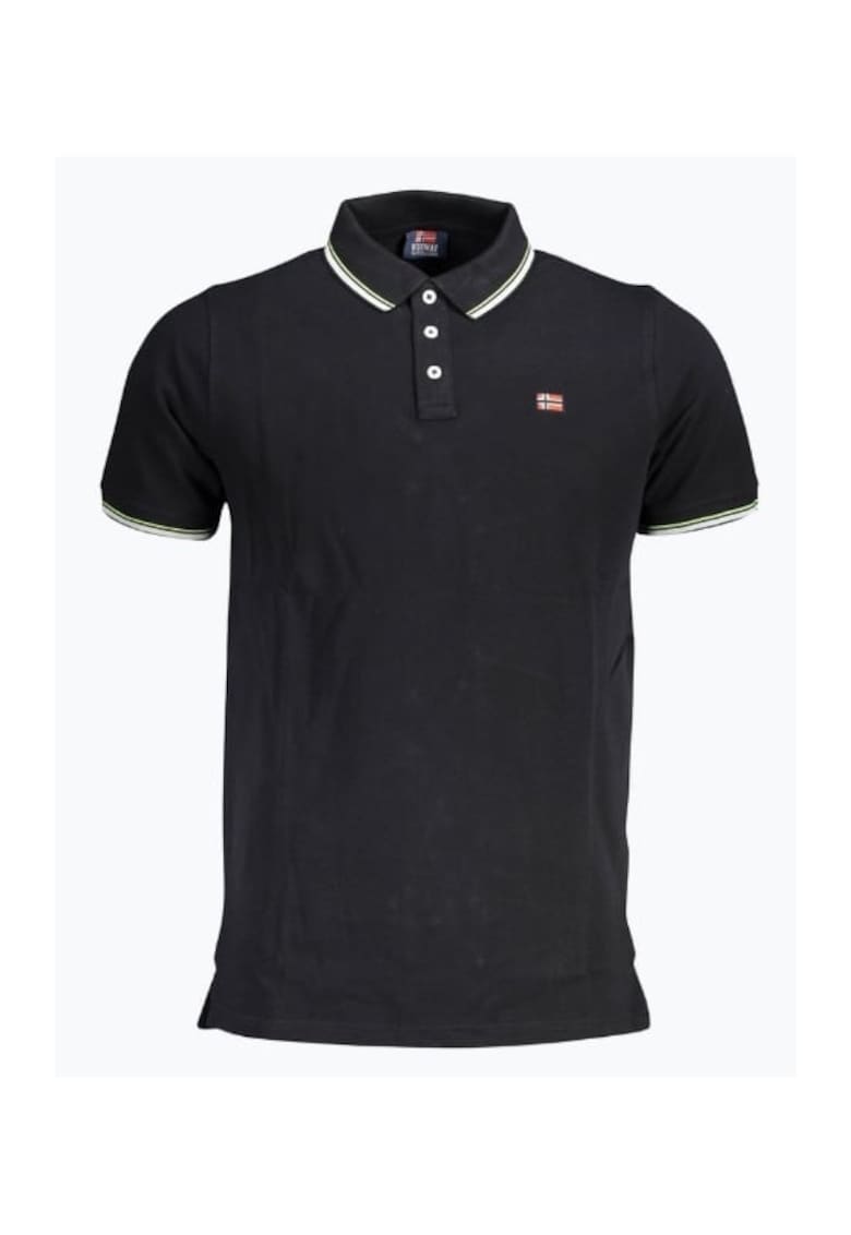 Tricou polo barbati cu logo si detalii contraste - din bumbac - Negru