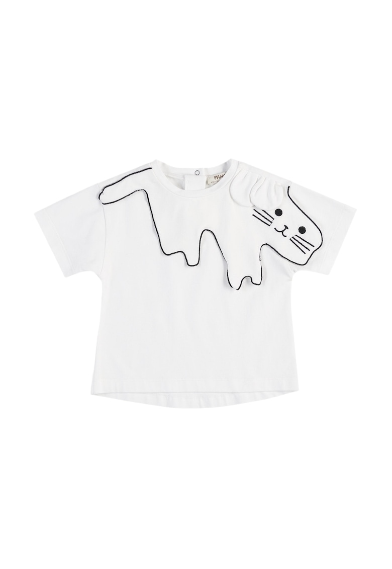 Tricou cu guler brodat pisicuta - Hope - Ecru - pentru fetite - Ecru