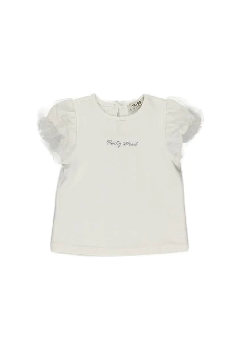 Tricou cu maneci bufante - Party Mood - Alb - pentru fetite