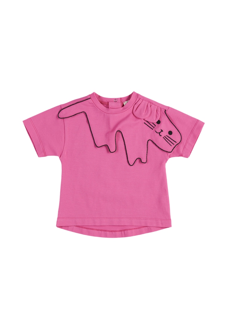 Tricou cu guler brodat pisicuta - Hope - Fucsia - pentru fetite - Fucsia