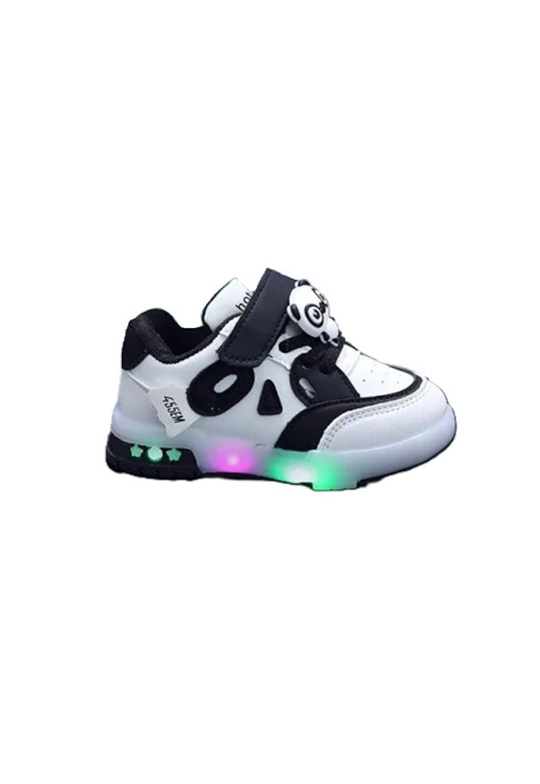 Pantofi Sport Cu Luminite - Model Panda - Piele ecologica - Baieti - Fete - Siret - Velcro