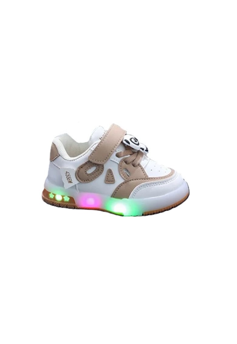 Pantofi Sport Cu Luminite - Model Panda - Piele ecologica - Baieti - Fete - Siret - Velcro