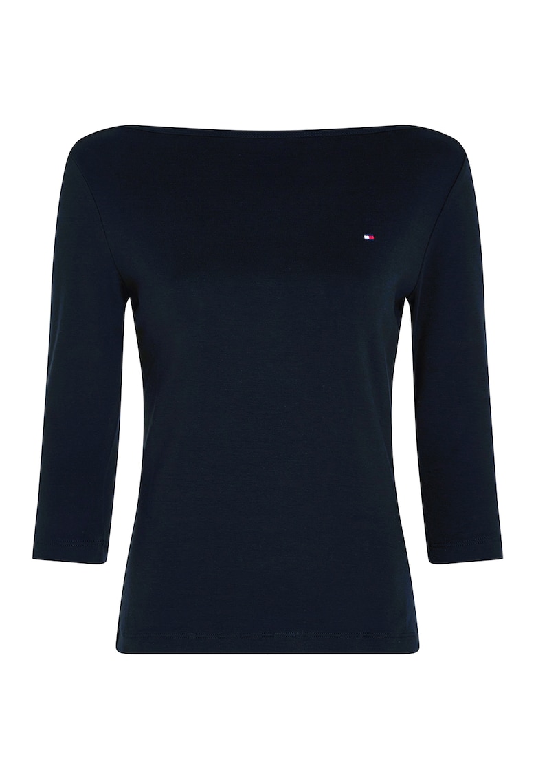 Bluza slim-fit de bumbac cu maneci trei sferturi - Bleumarin