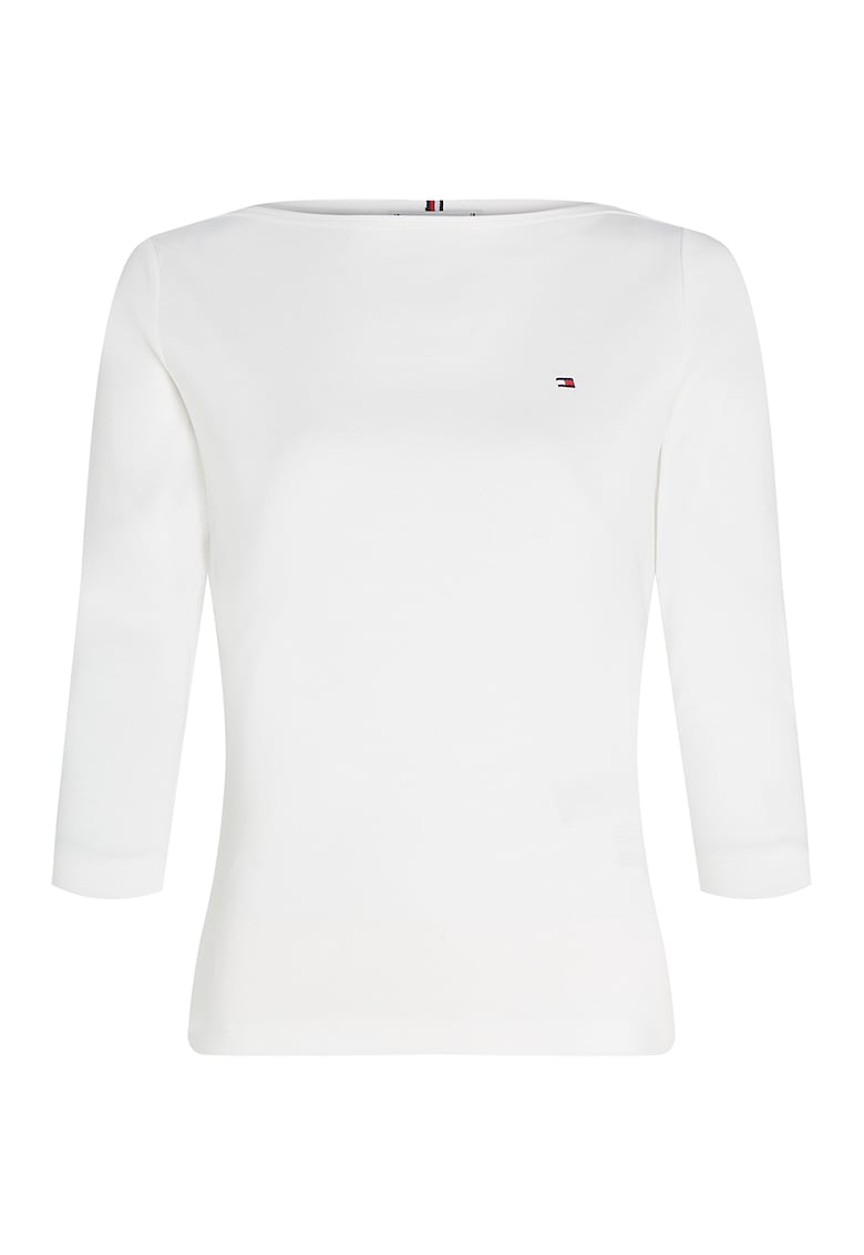 Bluza slim-fit de bumbac cu maneci trei sferturi - Alb optic