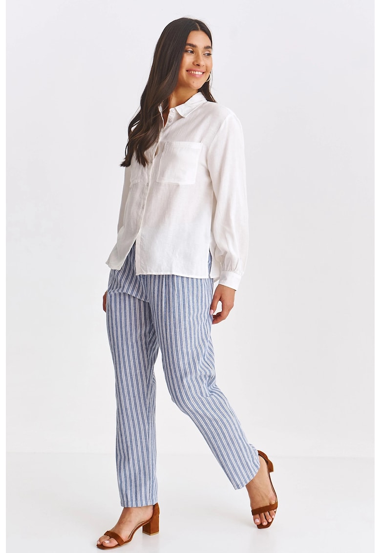 Camasa din amestec de in cu buzunar pe piept