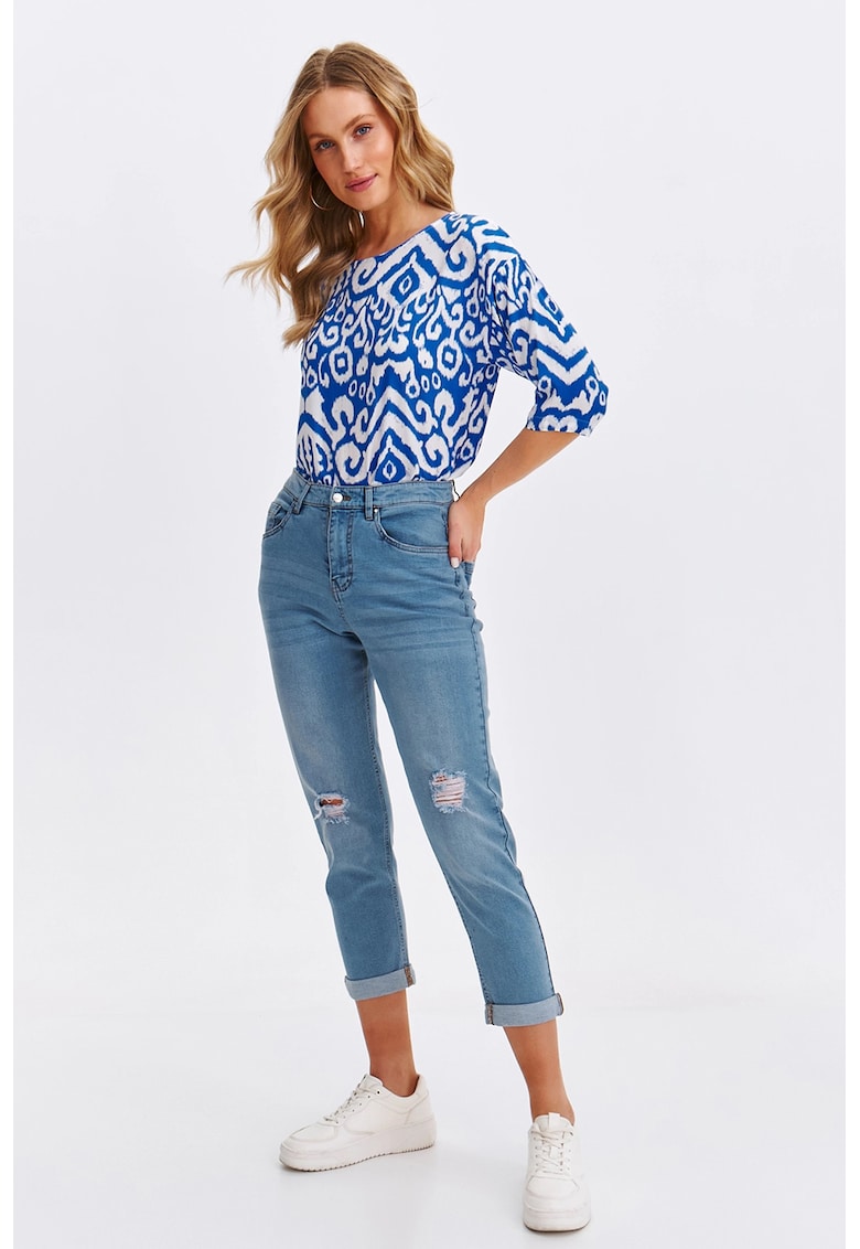 Blugi cu talie inalta si detalii cu aspect deteriorat