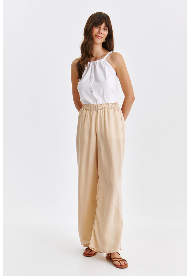 Pantaloni de in cu talie elastica si croiala ampla