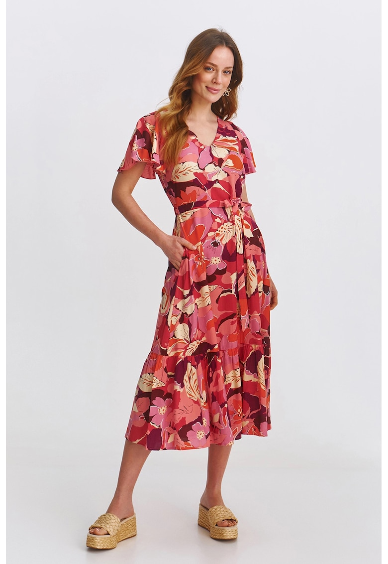 Rochie evazata cu imprimeu floral si maneci butterfly