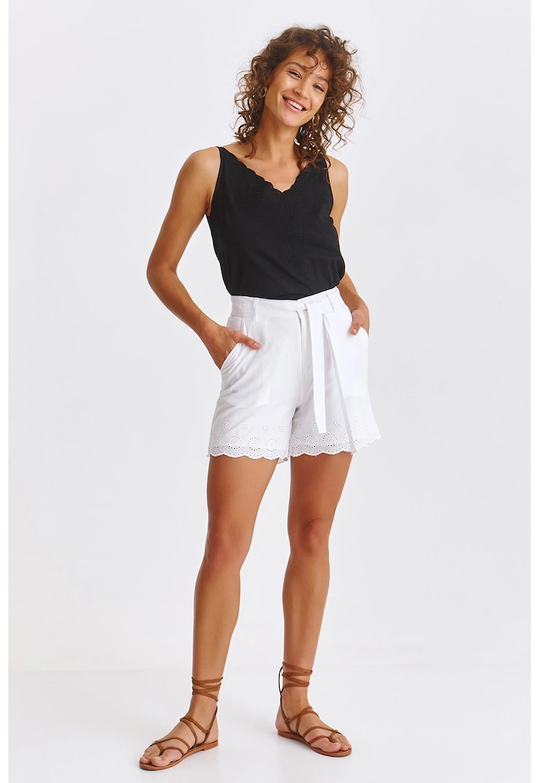 Pantaloni scurti de bumbac cu garnituri cu broderie
