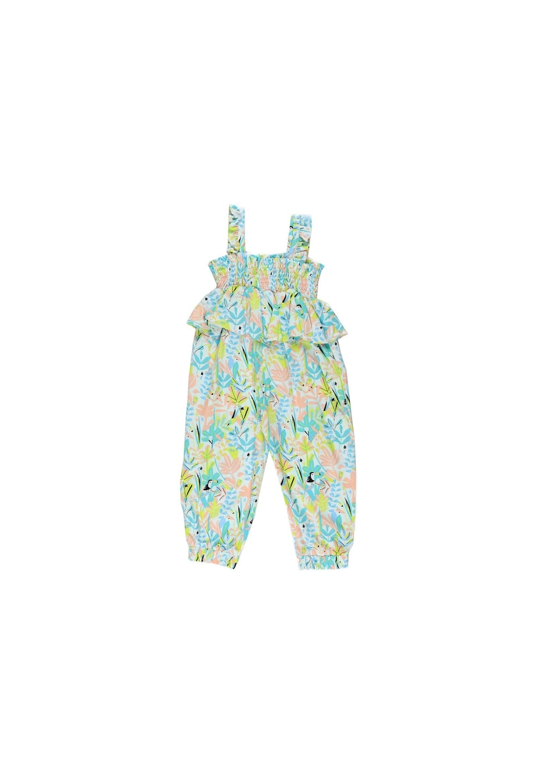 Salopeta cu volan si imprimeu colorat  - Jungle - Verde Mint - pentru fetite Salopeta cu volan si imprimeu colorat  - Jungle - Verde Mint - pentru fetite