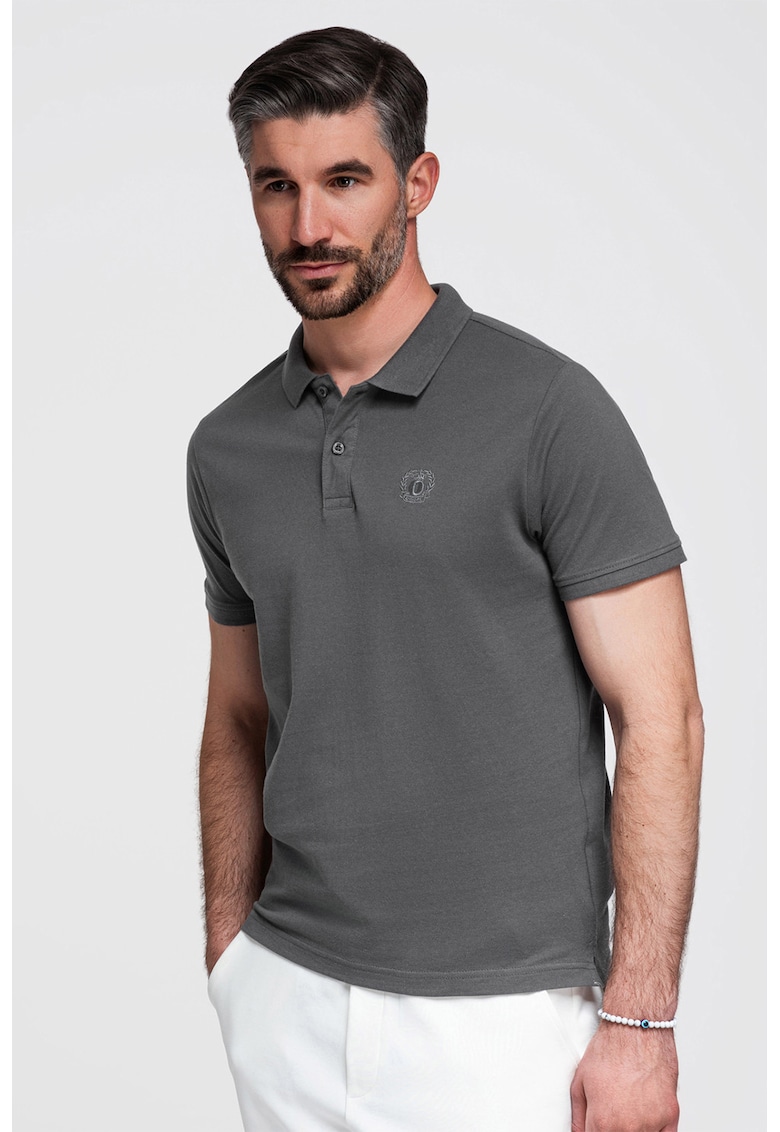 Tricou polo cu model uni - Gri inchis