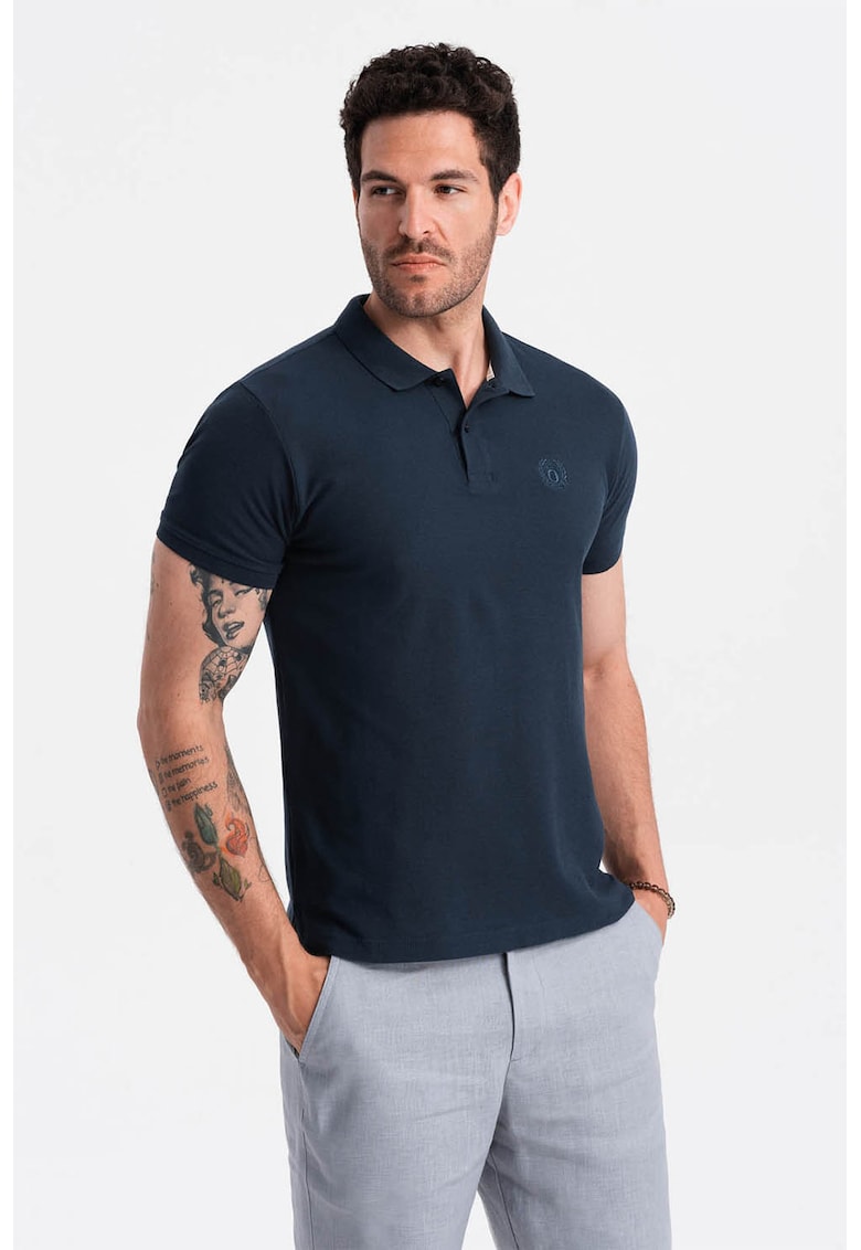 Tricou polo cu model uni - Bleumarin