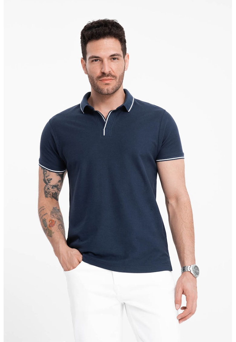Tricou polo cu vipusca contrastanta - Bleumarin