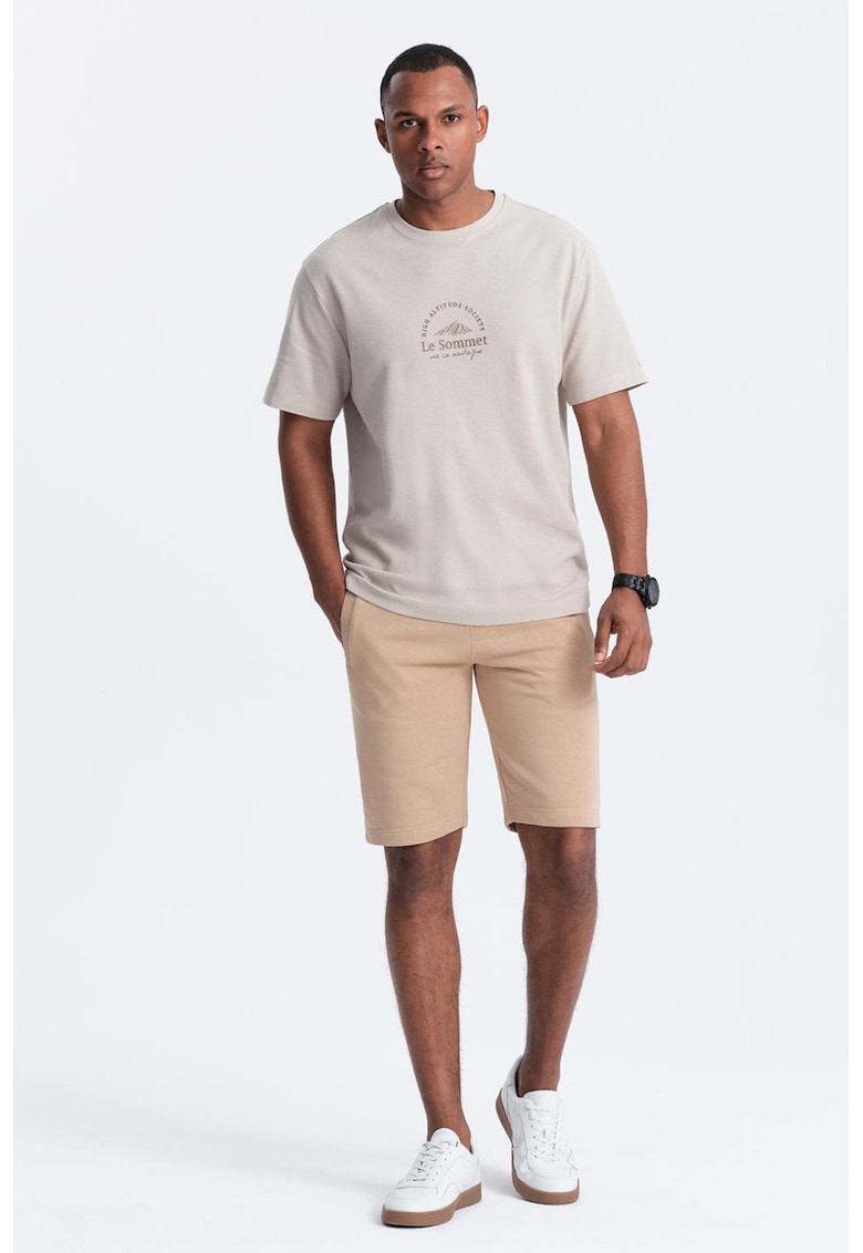 Ombre Pantaloni scurti de bumbac cu talie ajustabila - Bej