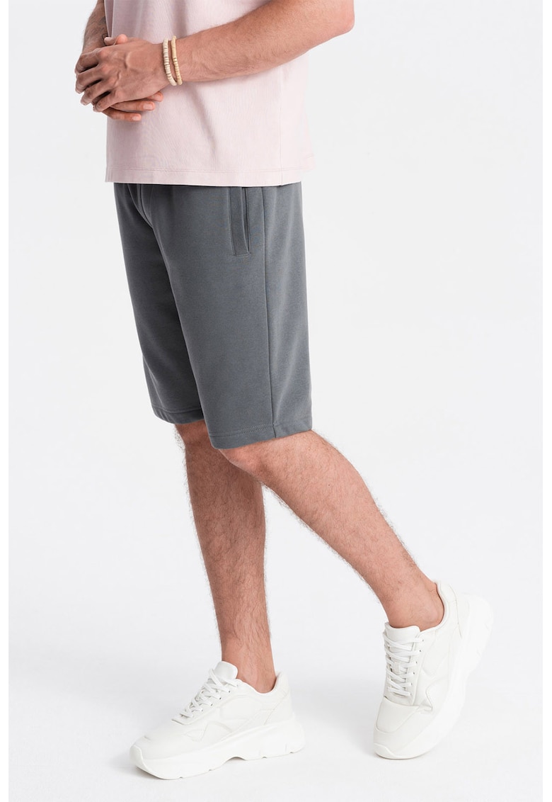 Ombre Pantaloni scurti de bumbac cu talie ajustabila - Gri inchis