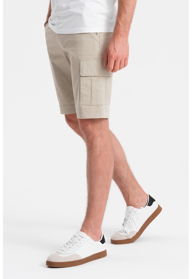 Ombre Pantaloni scurti cargo din amestec de bumbac cu buzunare multiple - Crem