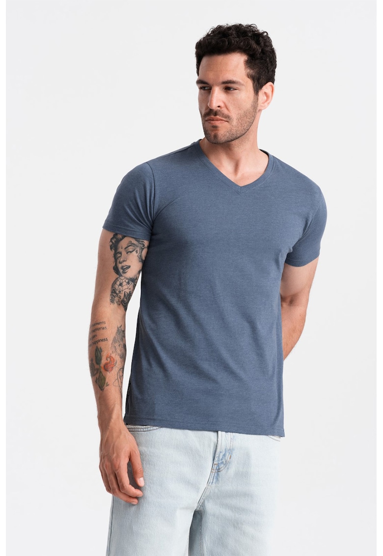 Tricou cu decolteu in V - Gri carbune