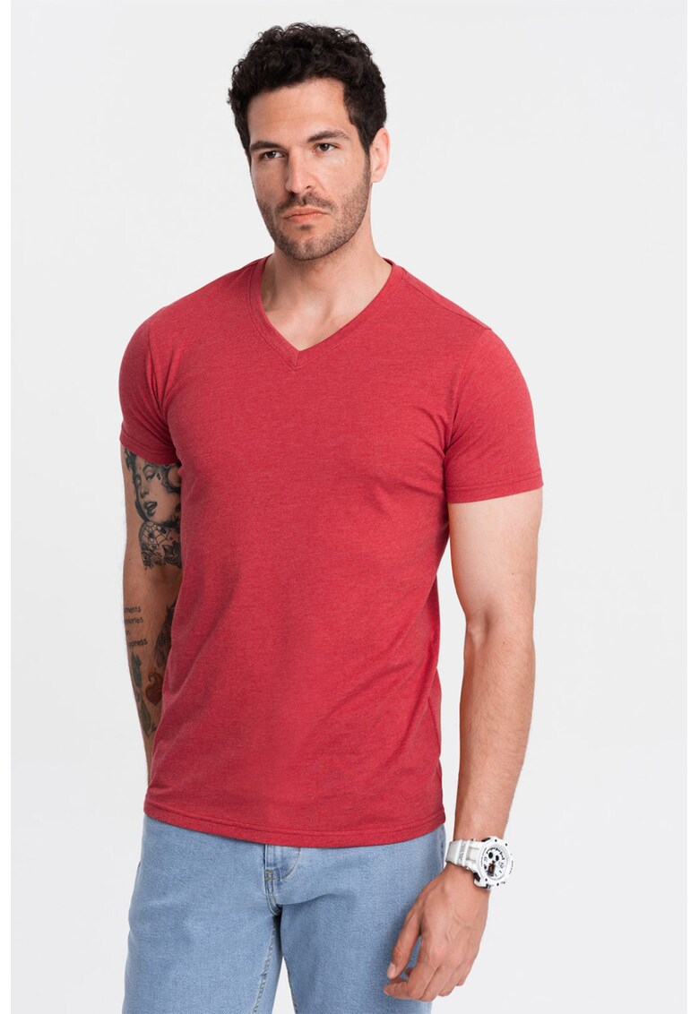 Tricou cu decolteu in V - Rosu melage