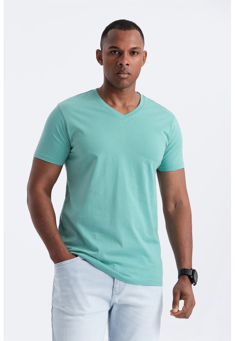 Tricou cu decolteu in V - Turcoaz