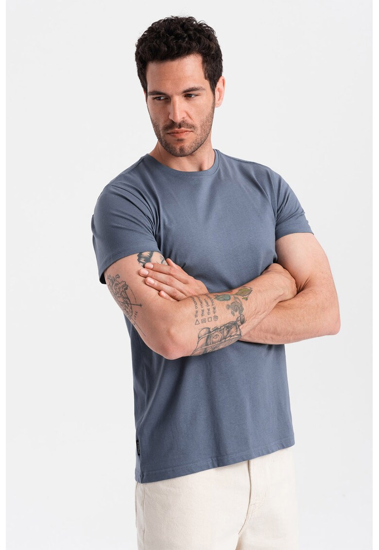 Tricou uni cu decolteu la baza gatului - Albastru inchis