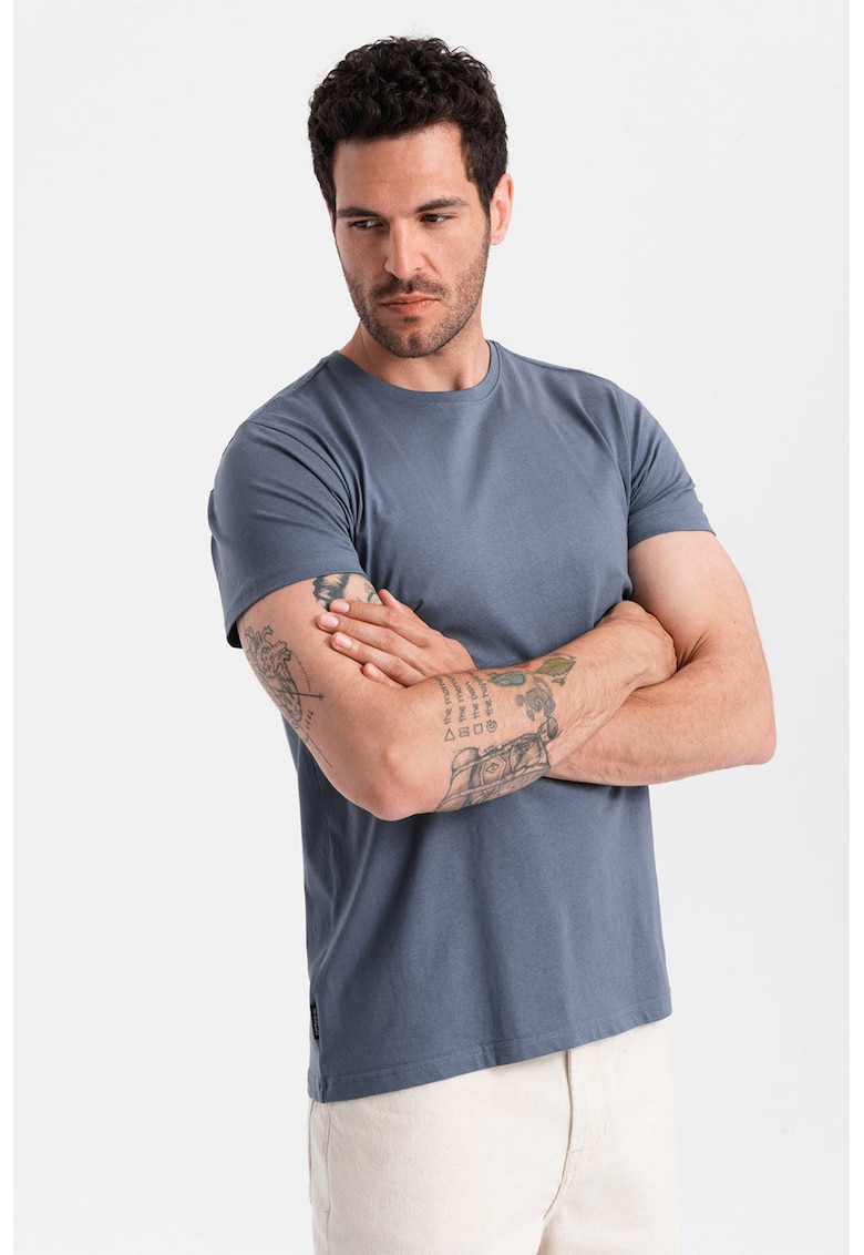 Ombre Tricou uni cu decolteu la baza gatului - Albastru inchis