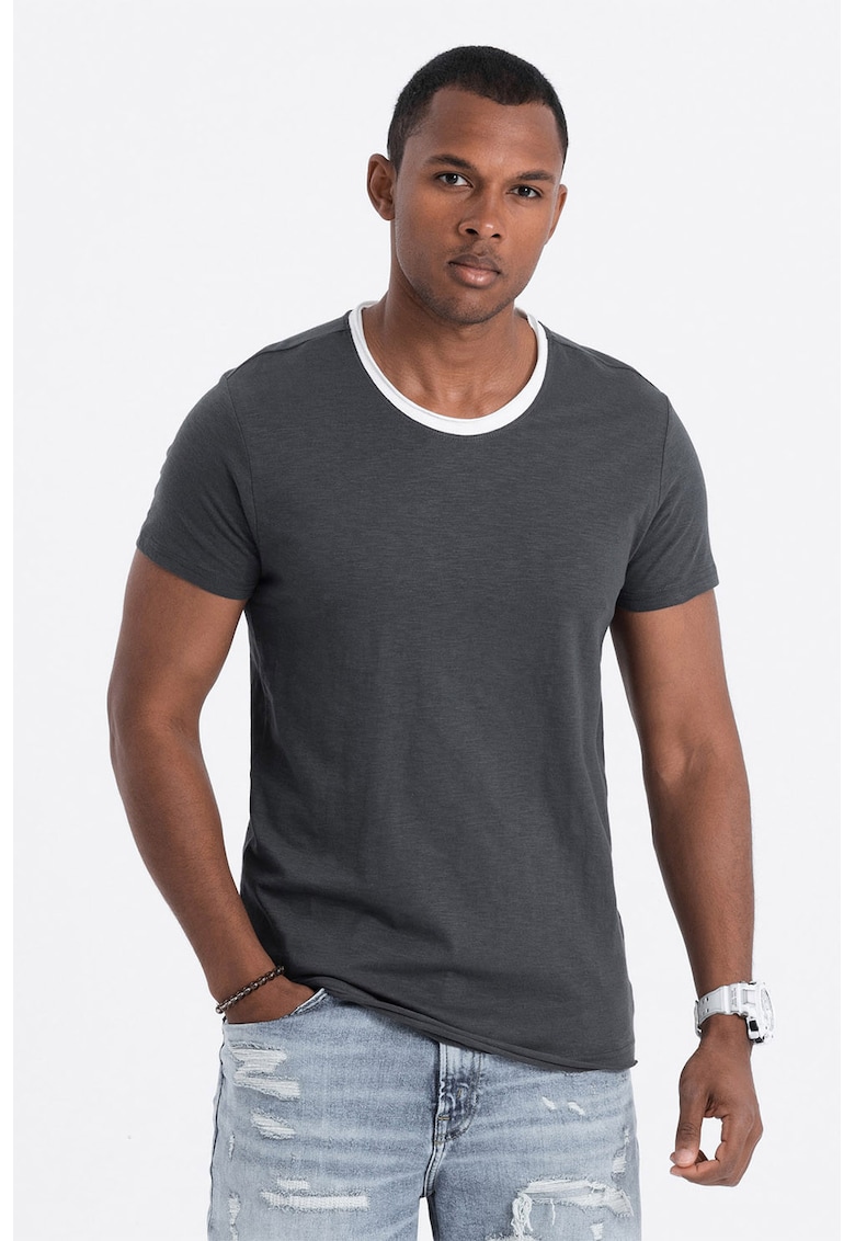 Tricou din bumbac cu decolteu rotund - Gri inchis