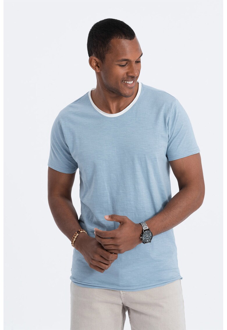 Tricou din bumbac cu decolteu rotund - Albastru deschis