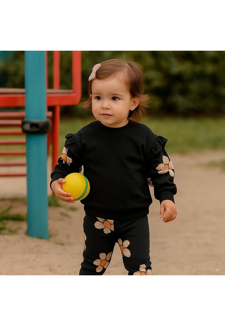 Bluza cu maneca lunga si imprimeu floral  - Good Day - Negru - pentru fetite
