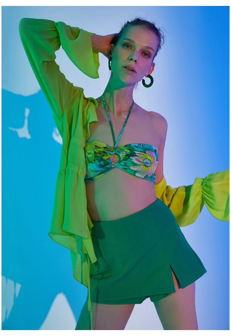 Top halter cu model - Alb murdar