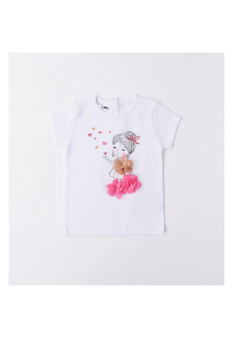 Tricou cu imprimeu pentru fete - 4.6333 - Alb - Alb/Bej/Roz