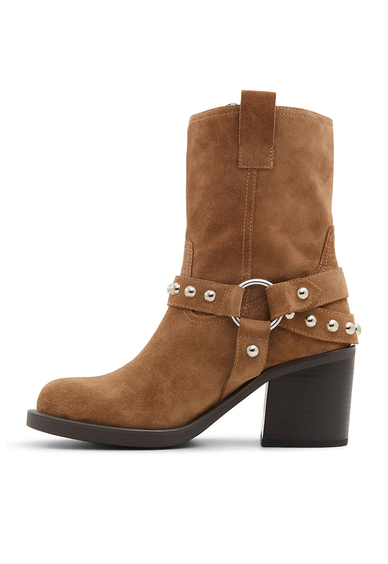 Botine din piele intoarsa cu toc masiv Albai