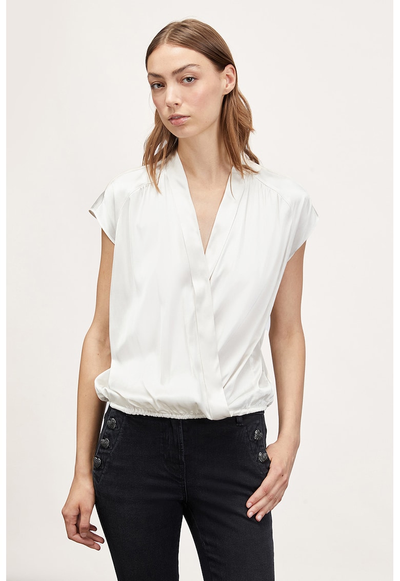 Bluza cu aspect de satin si decolteu in V