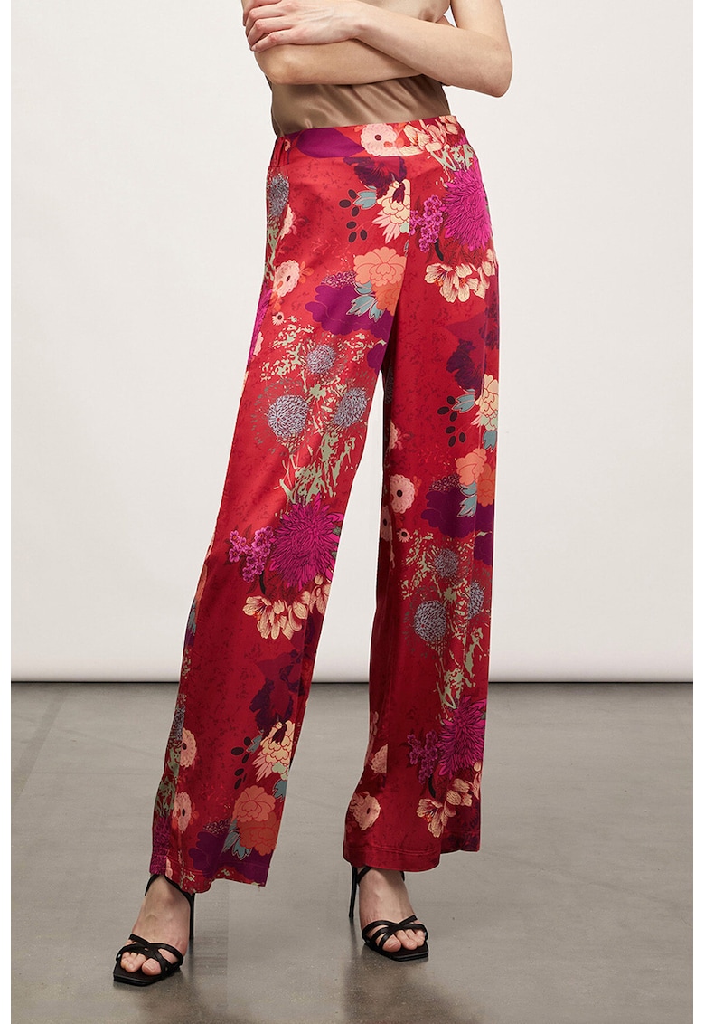 Pantaloni drepti cu model floral - Portocaliu/Caramiziu