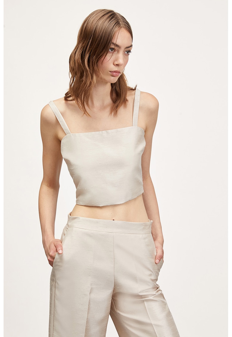 Top crop din satin cu insertie elastica - Maro taupe deschis