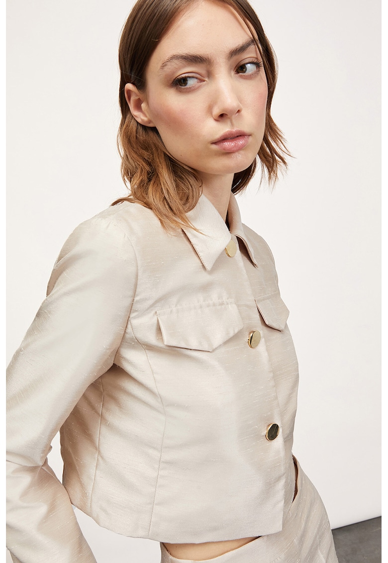 Jacheta crop cu nasturi - Maro taupe deschis