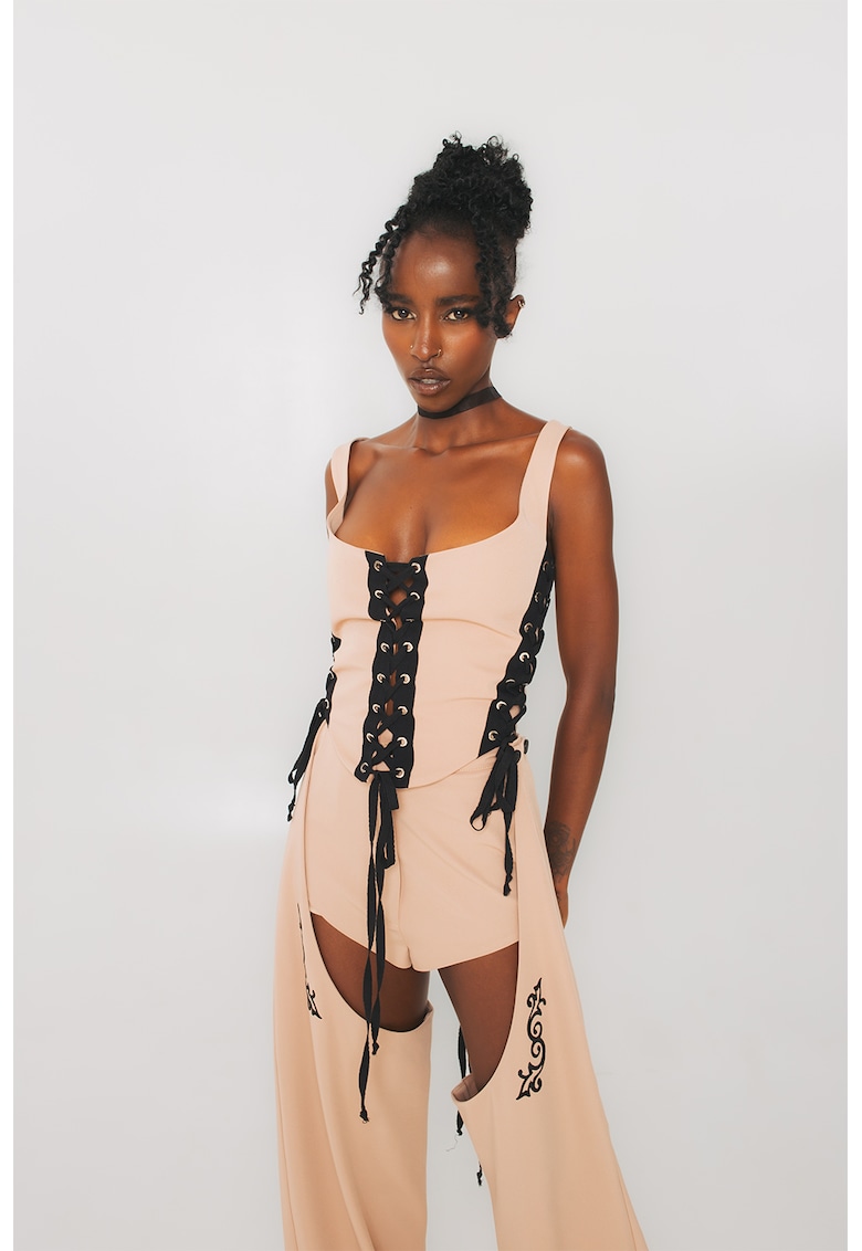 Corset cu detalii cu siret - Negru/Bej