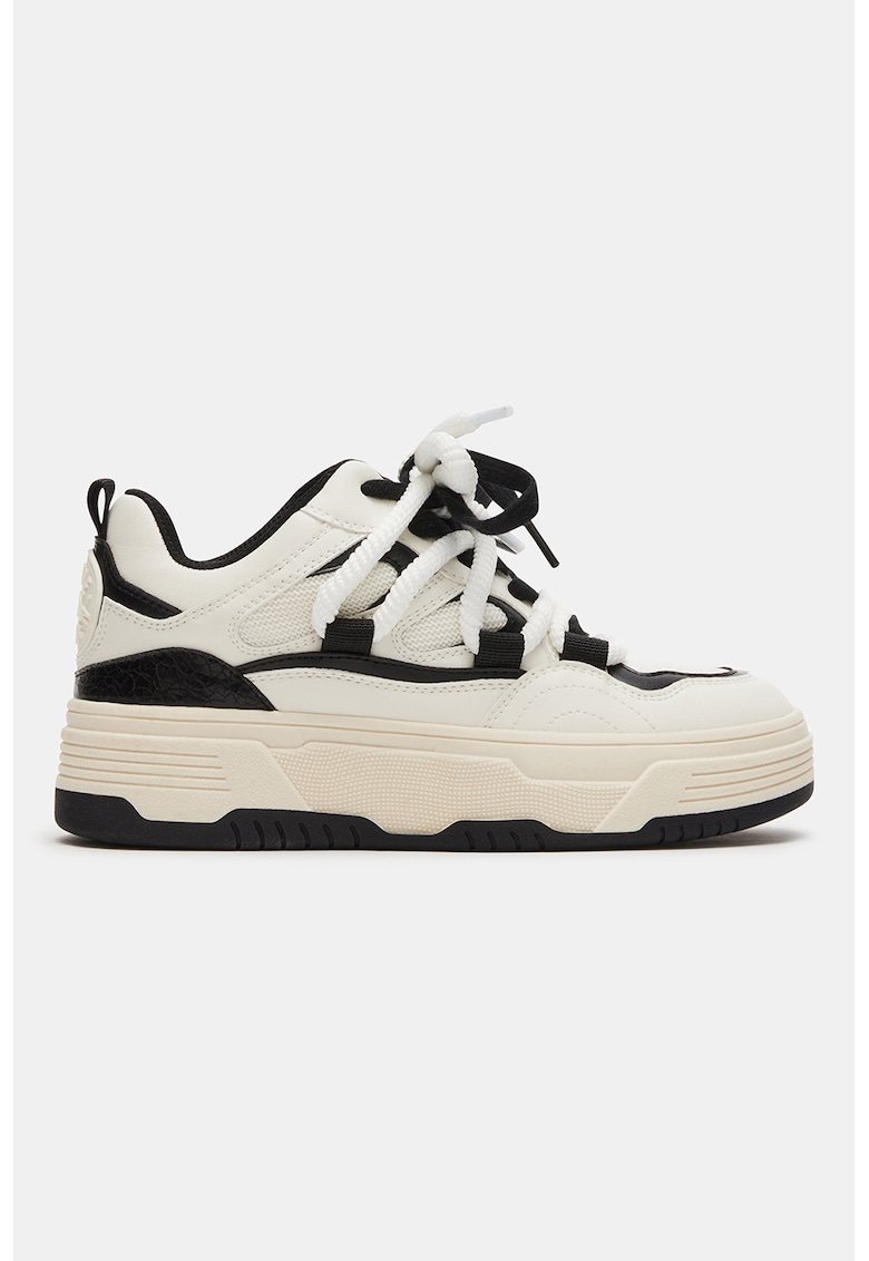 Pantofi sport de piele ecologica cu insertii de material textil