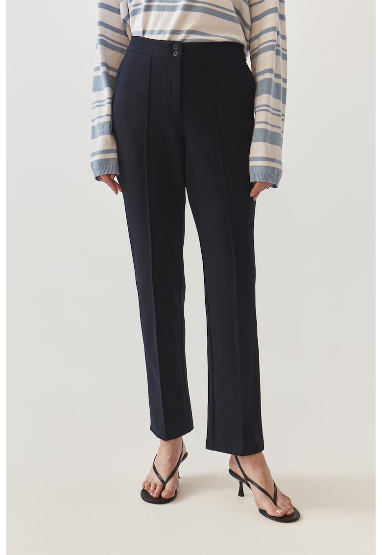 Pantaloni uni cu talie medie - Bleumarin