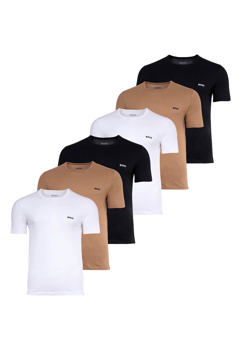 Set de tricouri cu decolteu rotund - 6 piese - Alb/Negru/Maro deschis